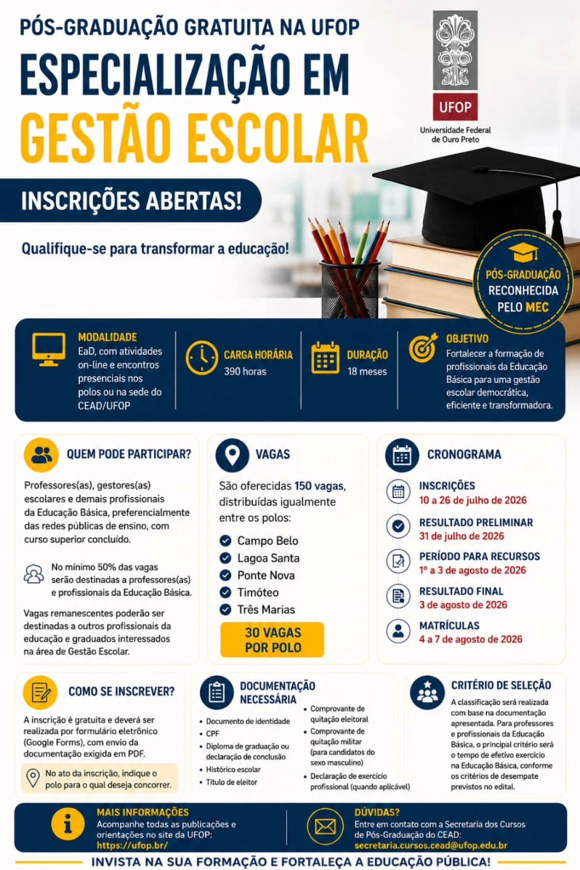 Banner do Processo Seletivo para Estudantes do Curso Gestão Escolar - 2026